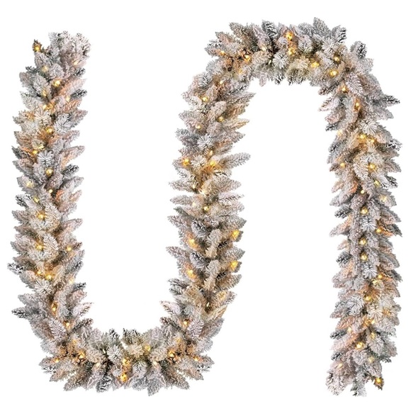 Pre-Lit Snow Flocked Glitter Garland 9ft Christmas Decor New - Picture 2 of 14